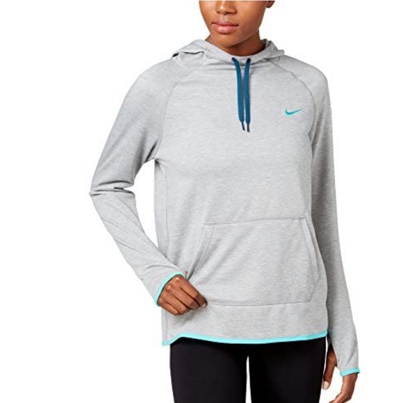 Nike Tops - Nike Therma Pullover Hoodie Gray Turquoise L NWOT